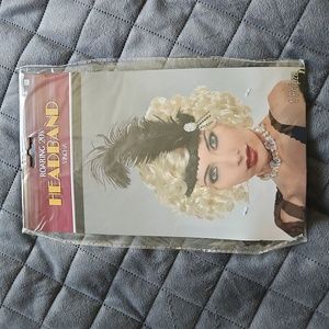 Roaring 20's Headband ☆ Black feather, black band, silver jewel  ☆ Brand New